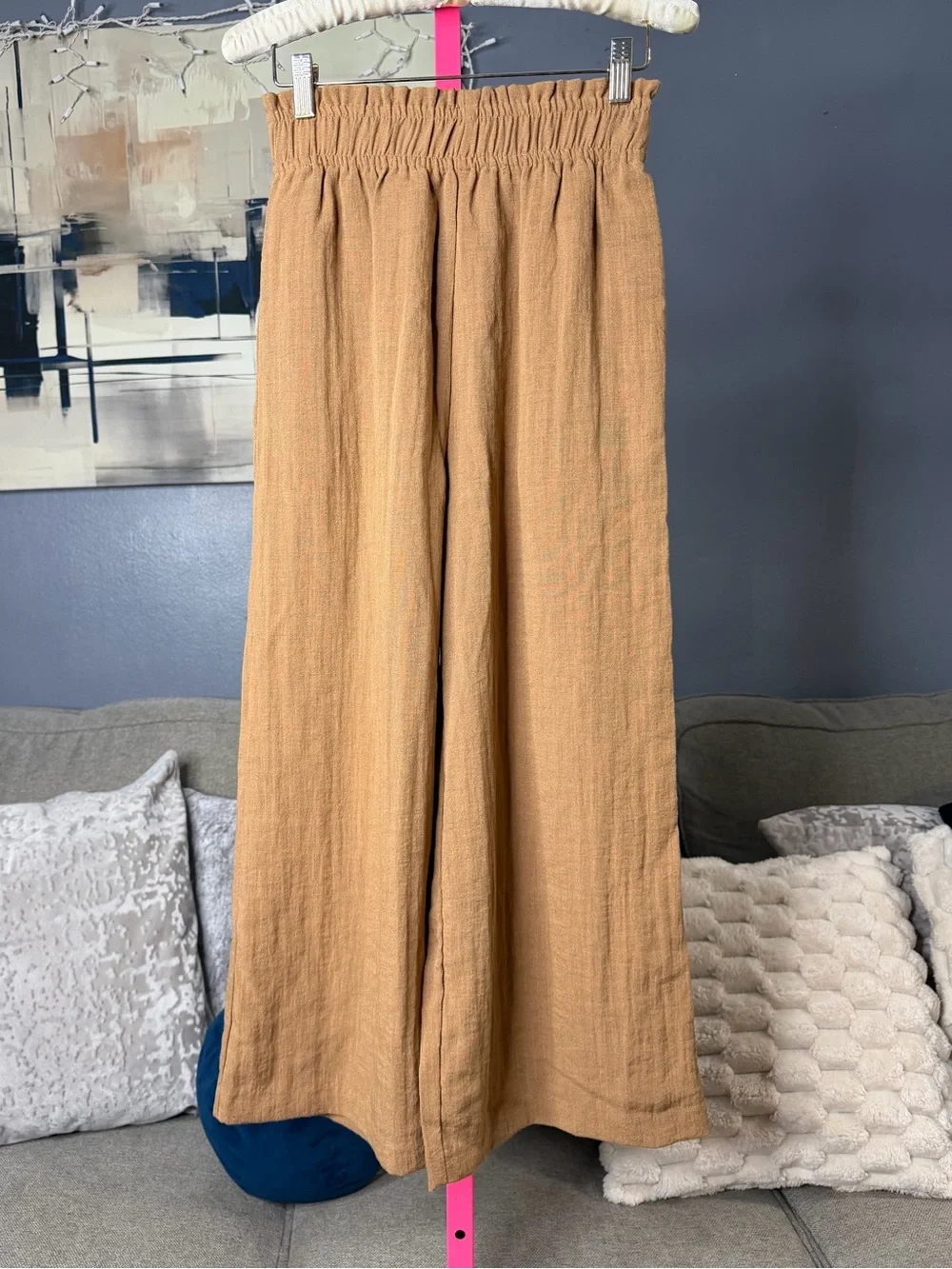 H&M Camel Brown Wide Leg Cropped Pull-On Pants XS | Elastic Waist